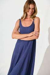 Navy Cotton Midi Dress by Shaima